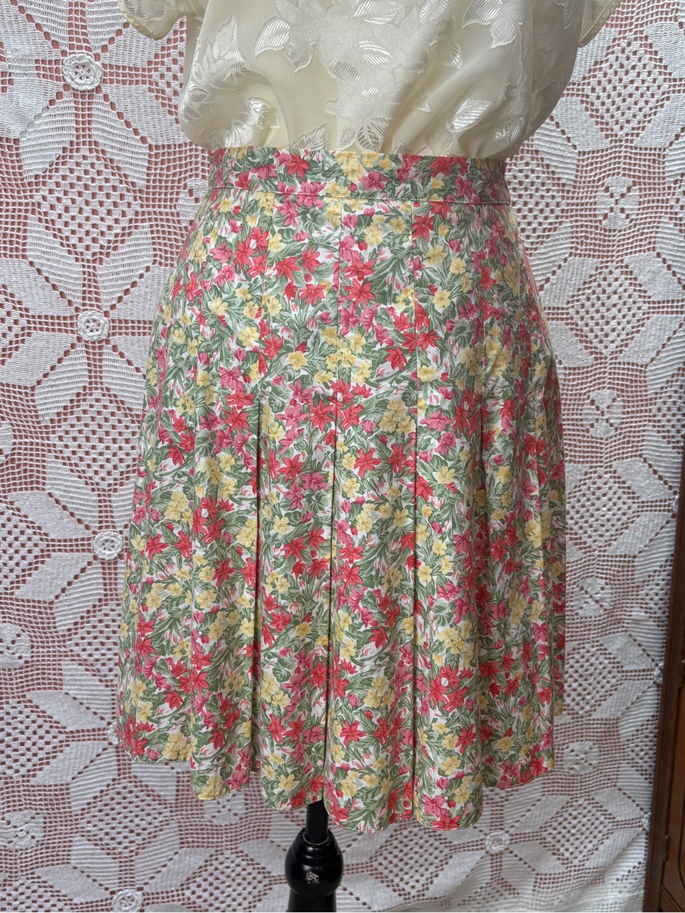 Vintage Laura Ashley Floral Circle Skirt in Pink, Yellow and Green